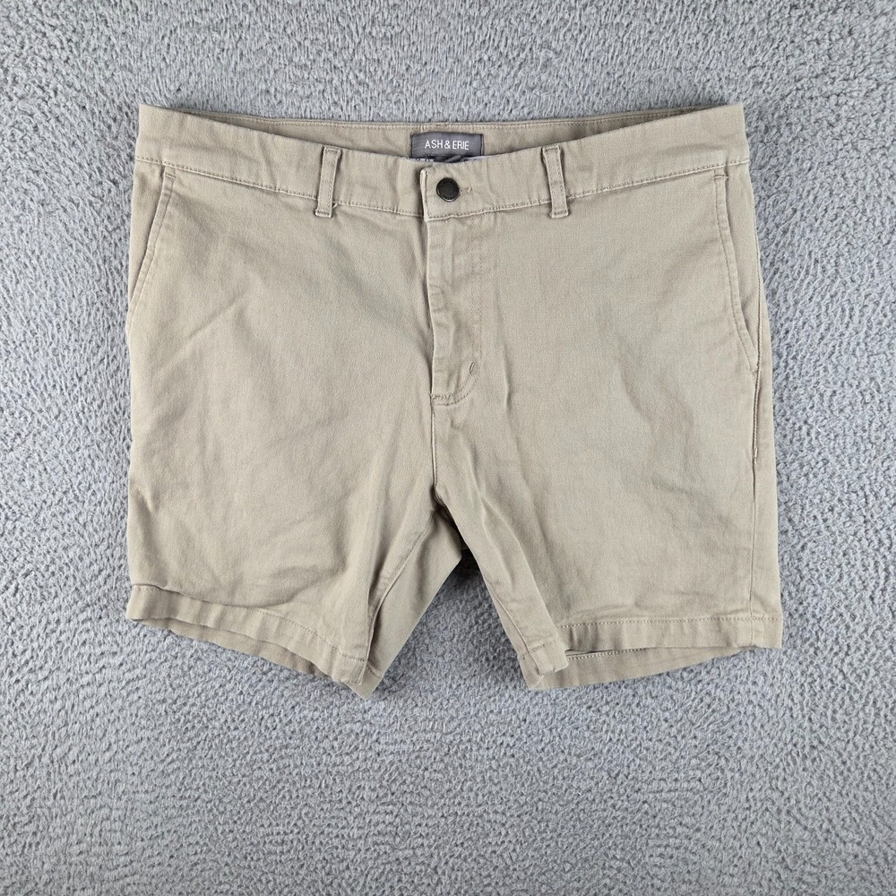 Ash and Erie Mens 34 Tan Chino Shorts Flat Front Office Smart Casual